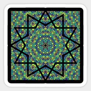 Star Burst Kaleidoscope | Hexagon Blue Green Yellow Sticker